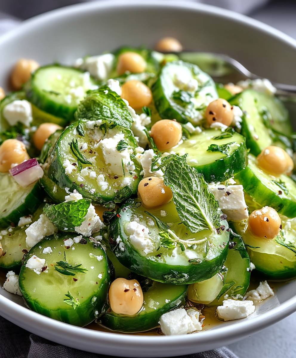 Gurkensalat Feta Kichererbsen