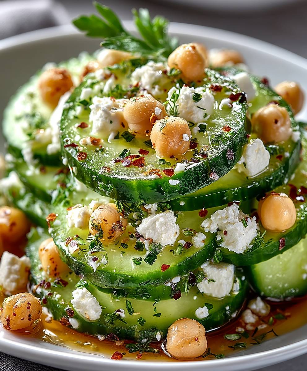 Gurkensalat Feta Kichererbsen