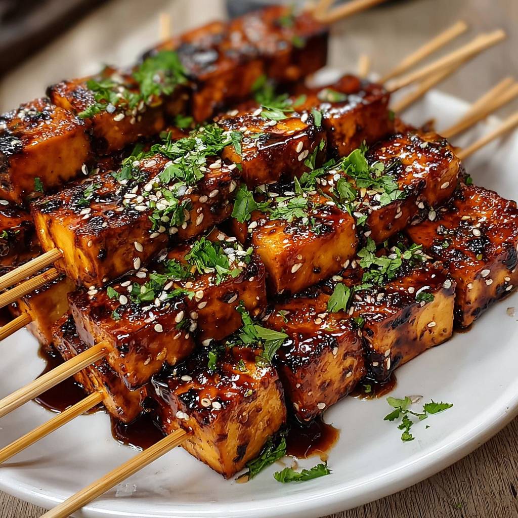 Knoblauch Soja Tofu Spieße
