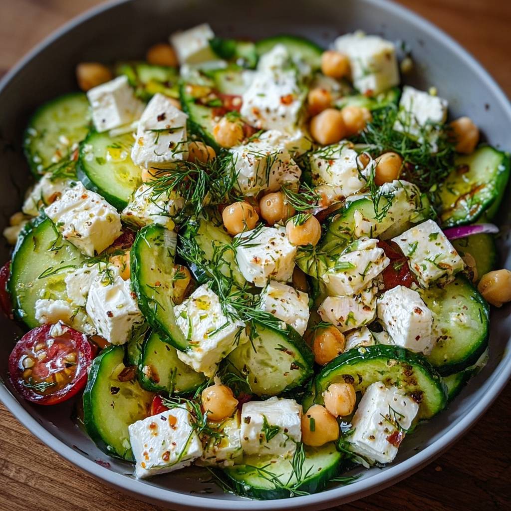 Gurkensalat Feta Kichererbsen