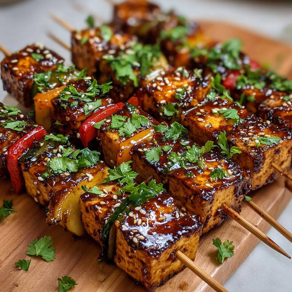 Knoblauch Soja Tofu Spieße