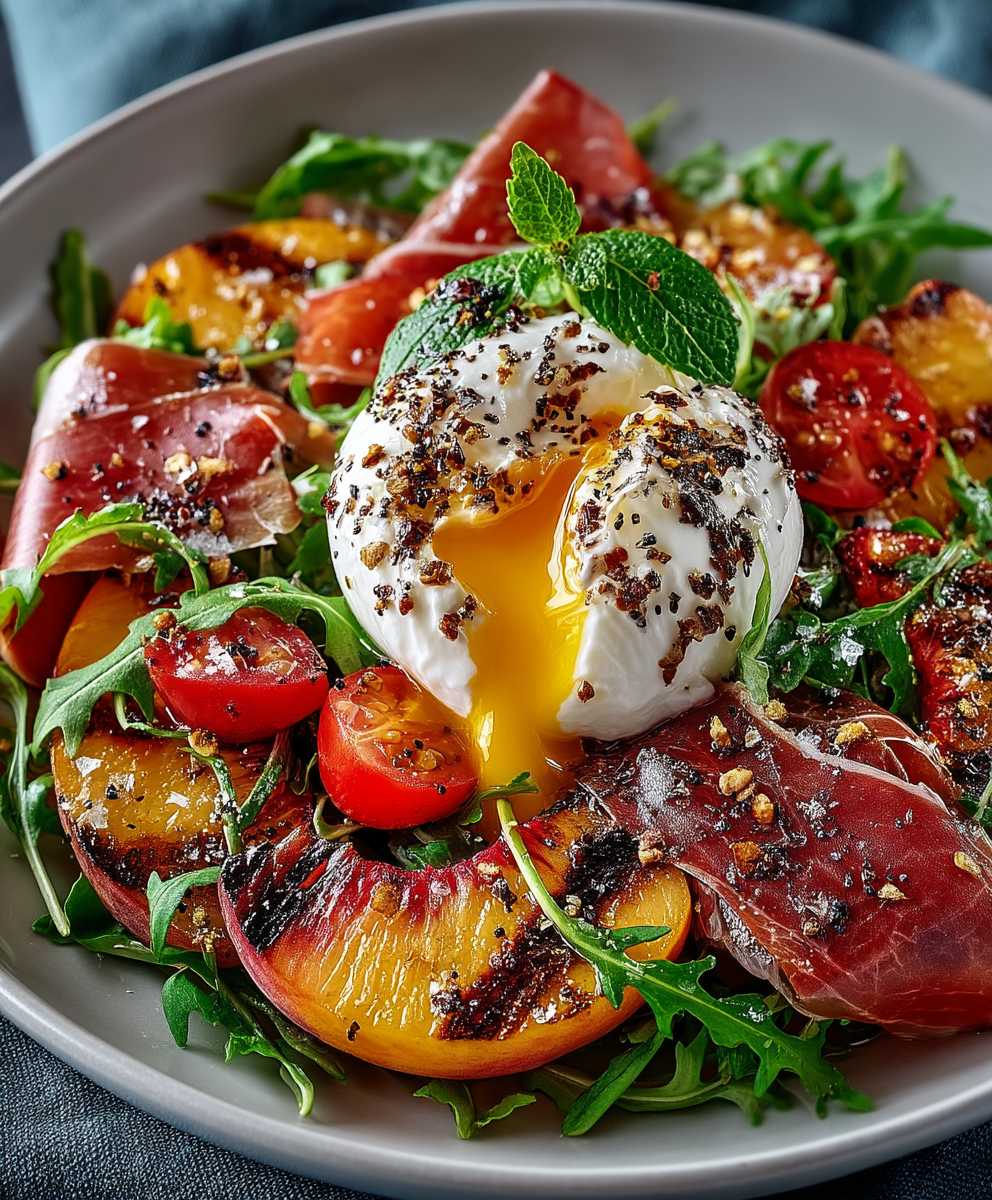 Nektarinen Burrata Prosciutto Salat