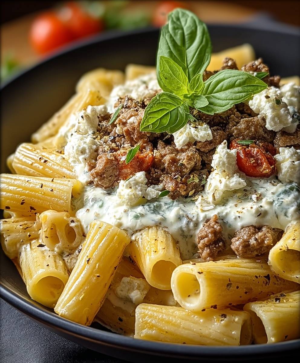Rigatoni Hackfleisch Feta Creme