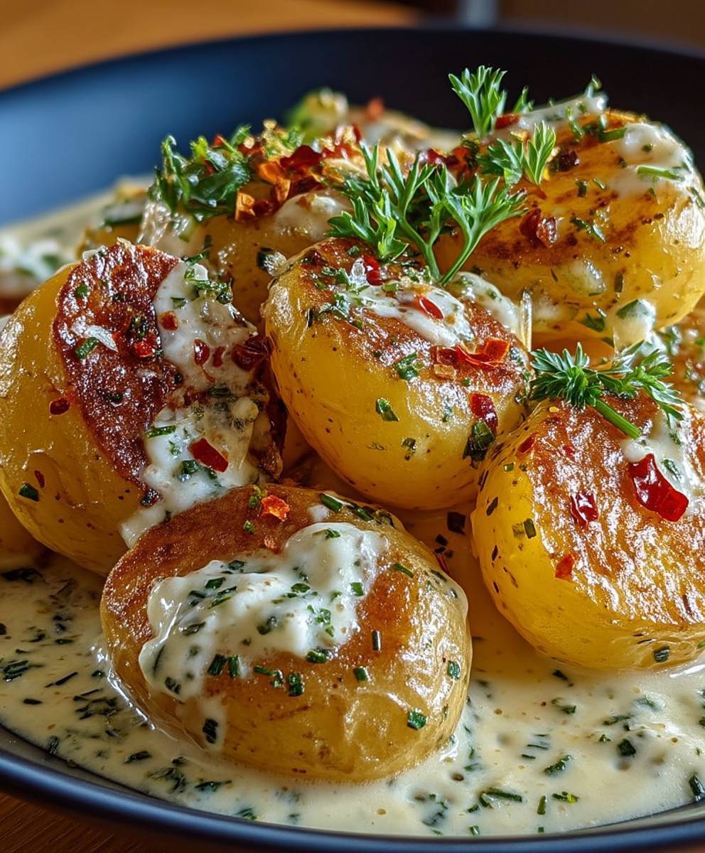 Knoblauch Baby Kartoffeln Soße