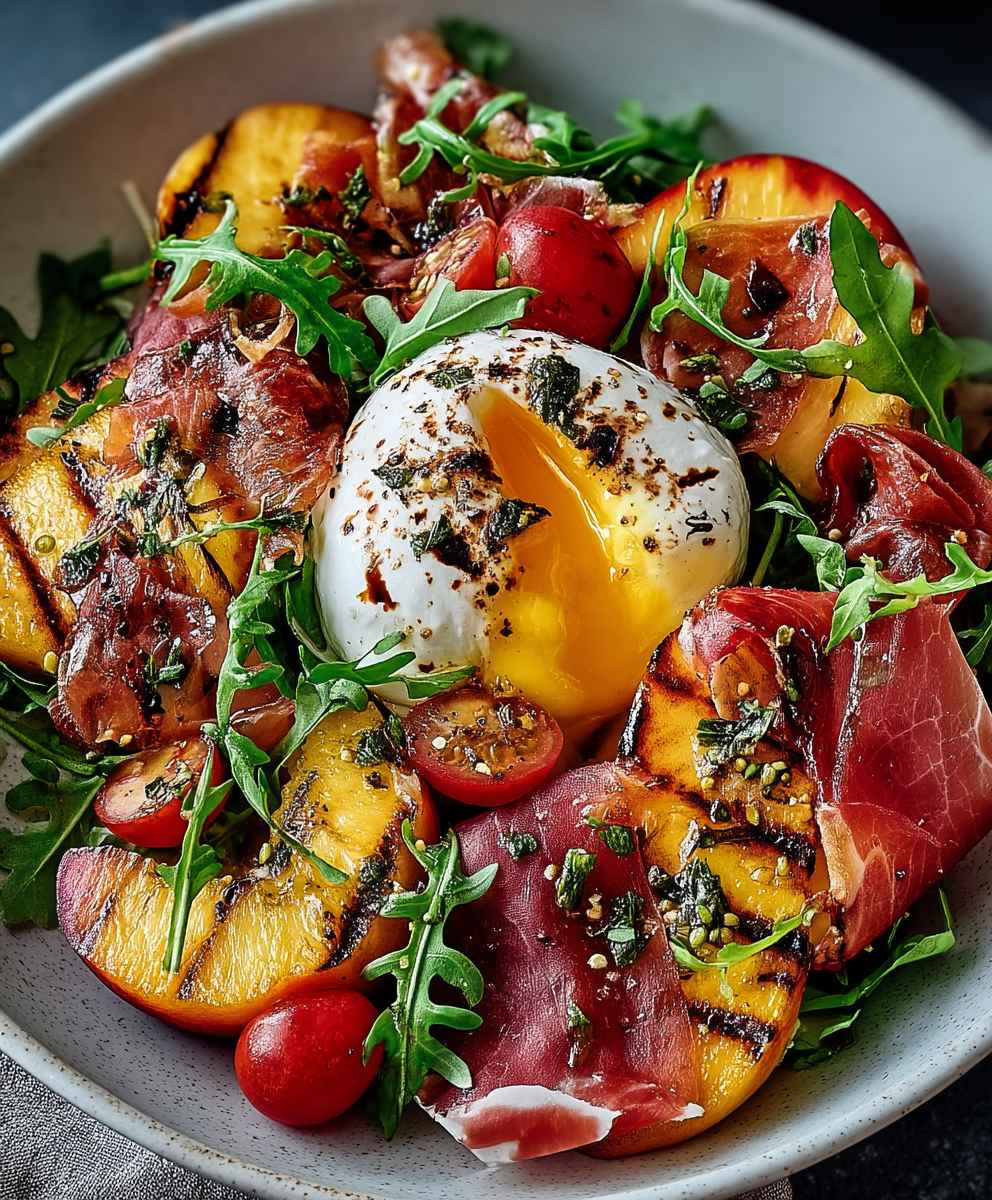 Nektarinen Burrata Prosciutto Salat