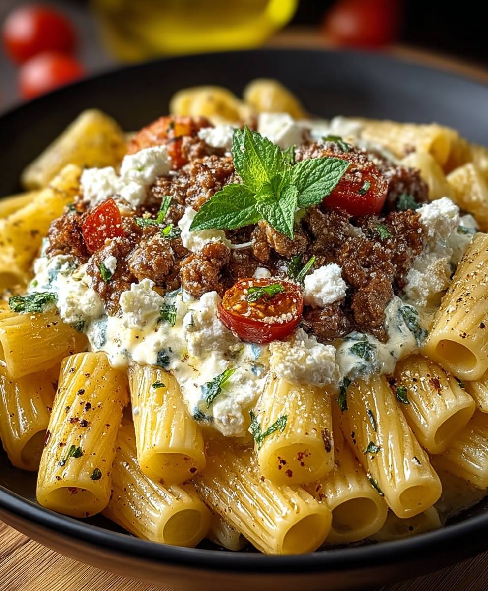 Rigatoni Hackfleisch Feta Creme