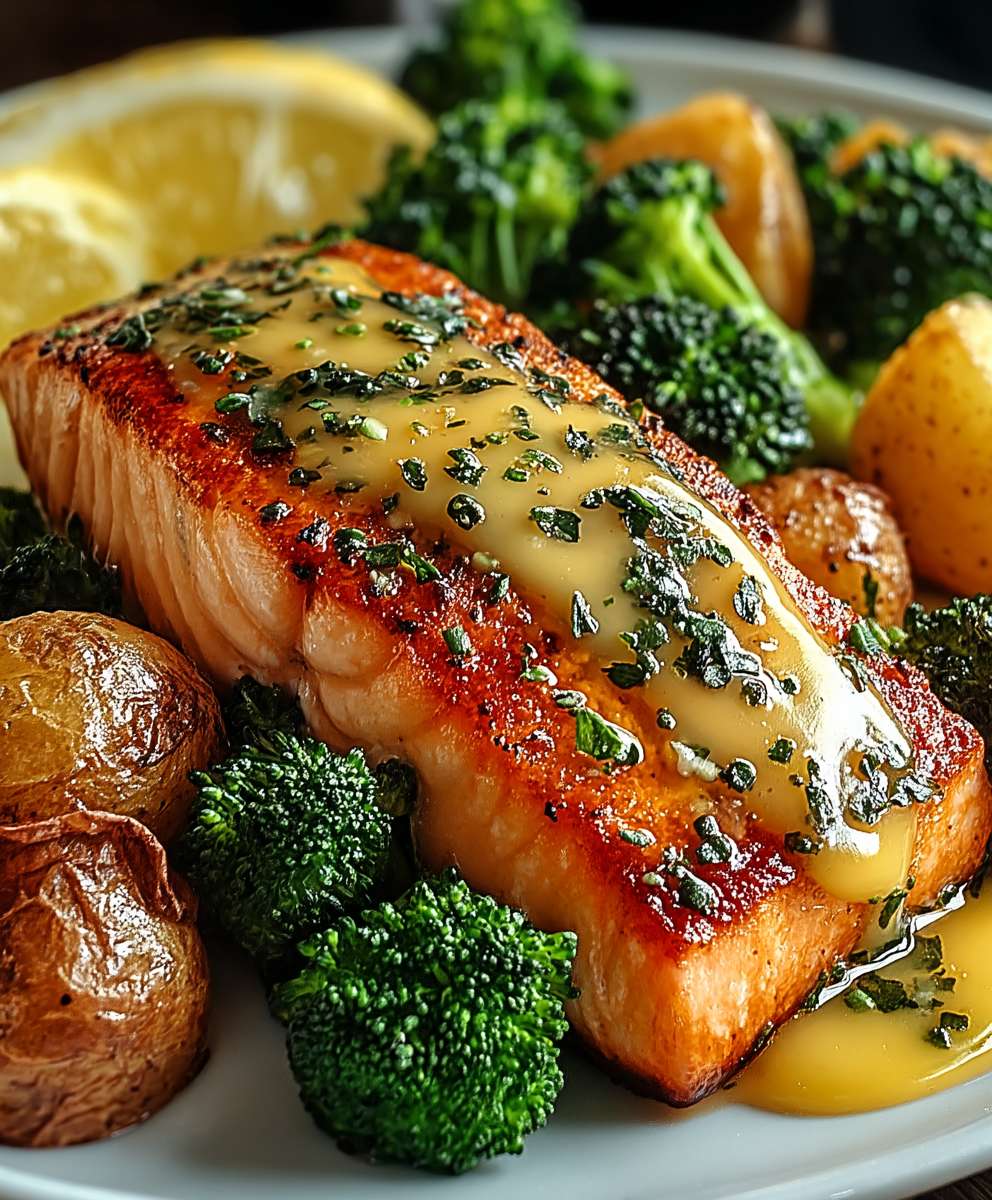 Zitronenbutterlachs Kartoffeln Brokkoli