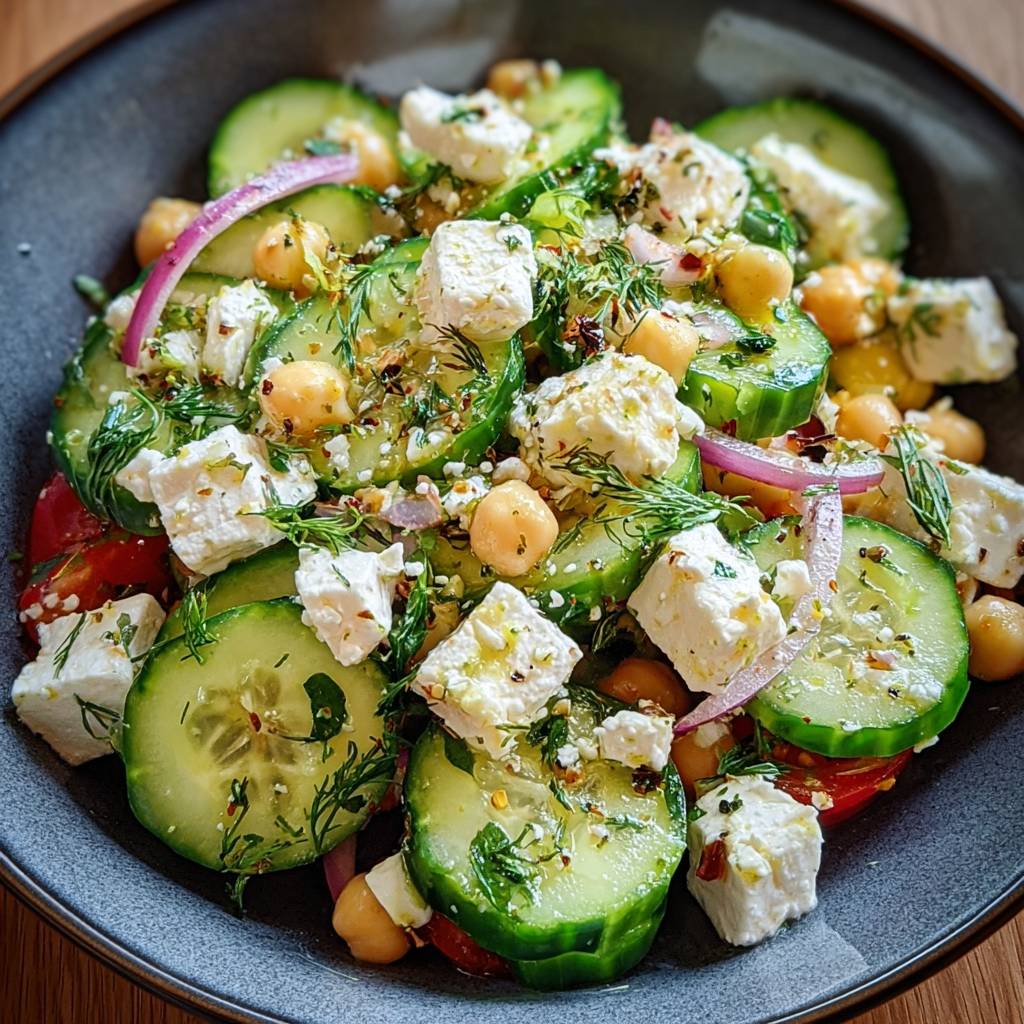 Gurkensalat Feta Kichererbsen