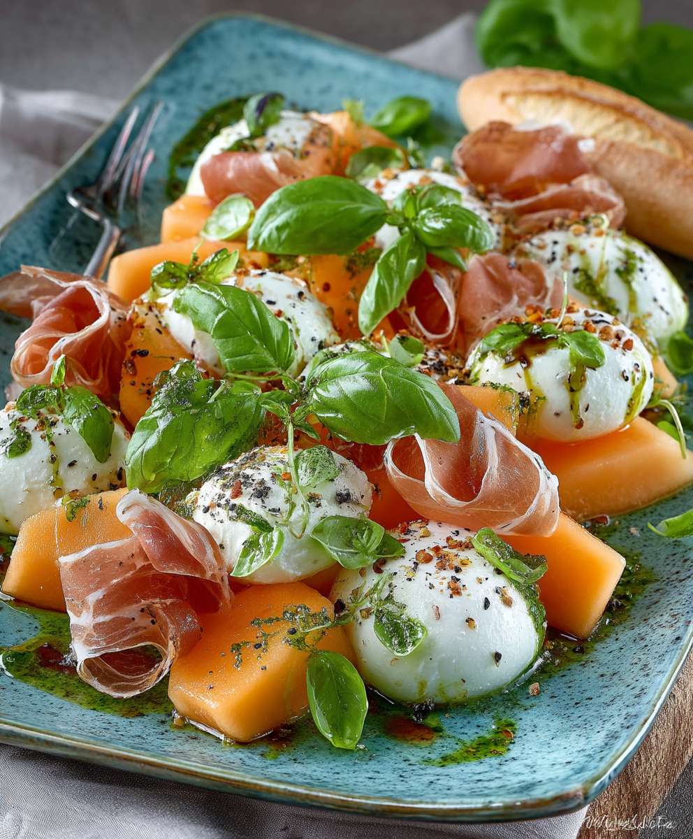 Melone Mozzarella Salat einfach zubereiten