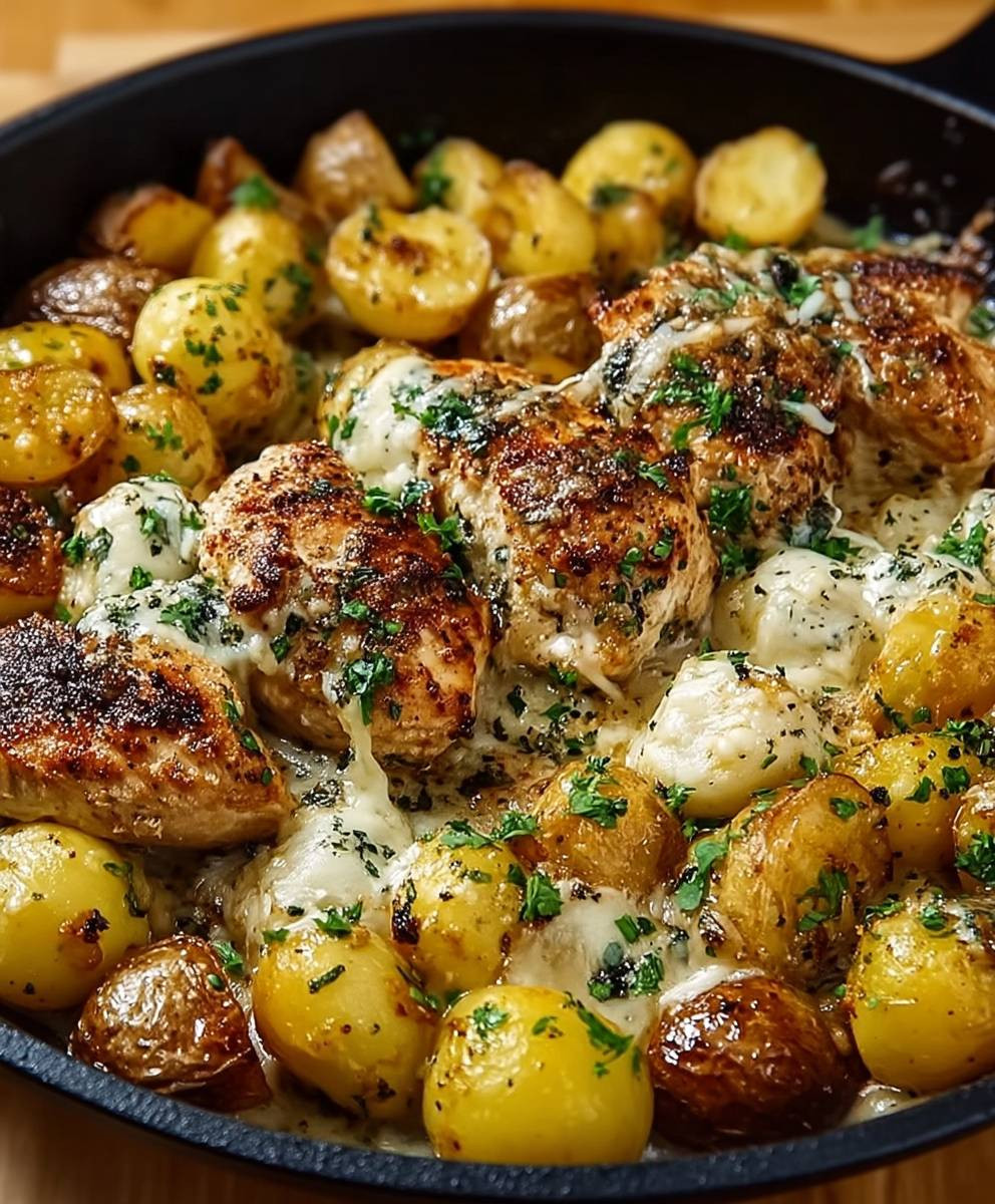 Knoblauch Parmesan Hähnchen mit Kartoffeln