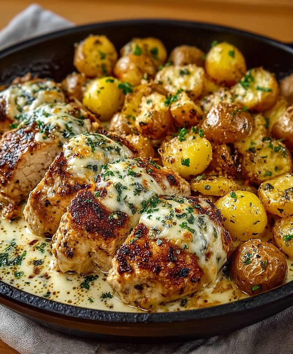 Knoblauch Parmesan Hähnchen mit Kartoffeln