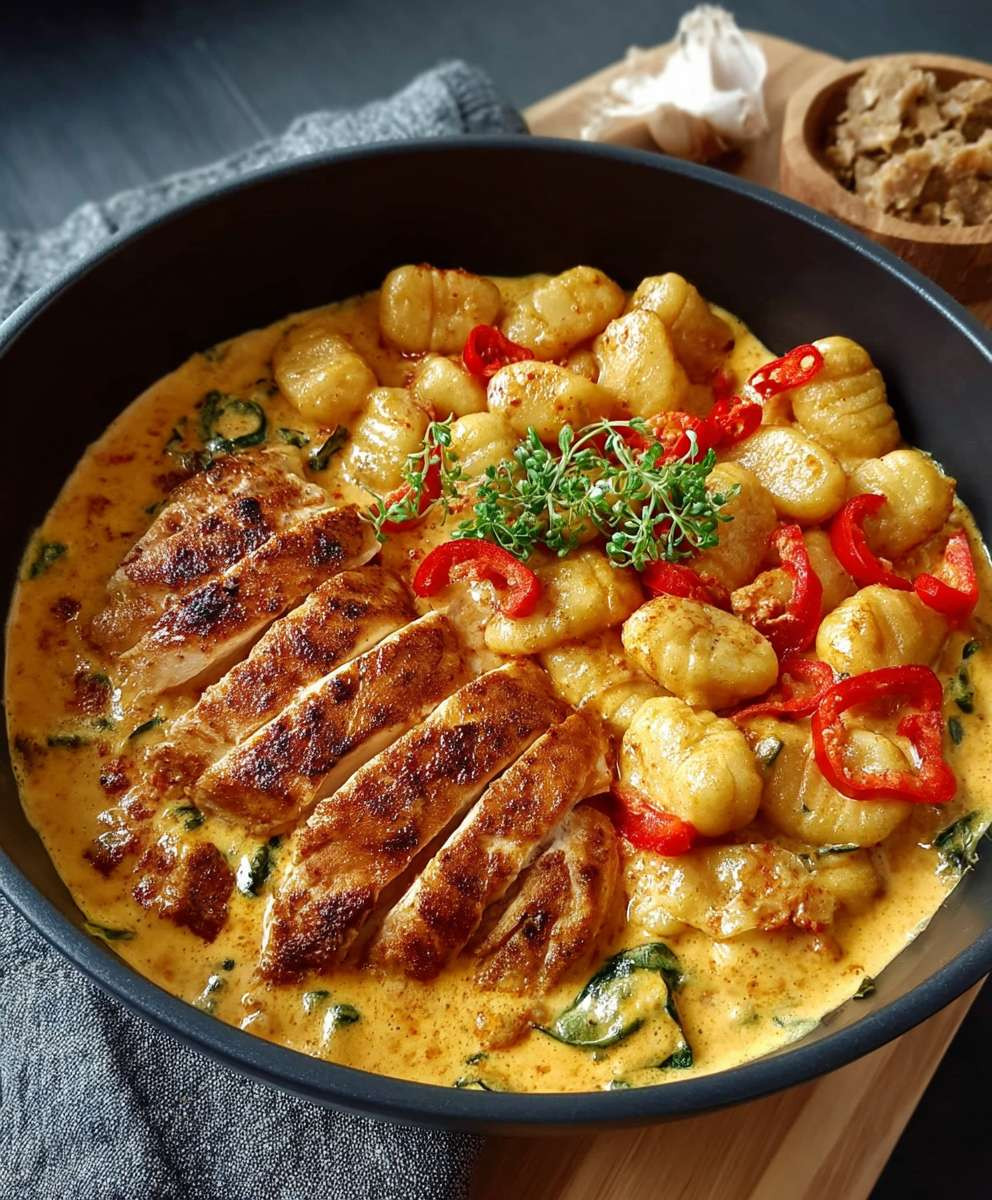 Paprika Sahne Hähnchen mit Gnocchi