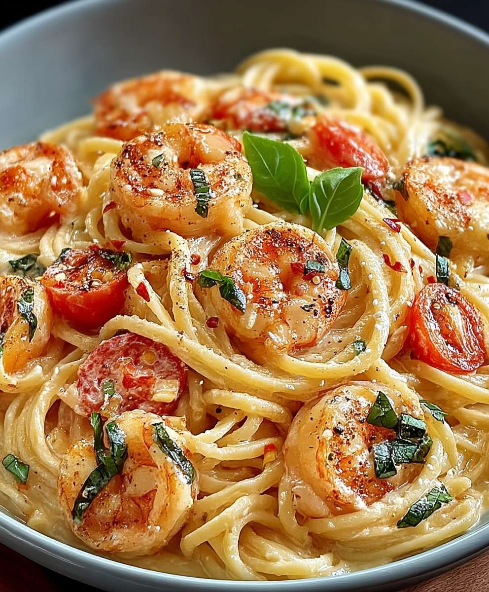 Spaghetti mit Garnelen Frischkäsesauce