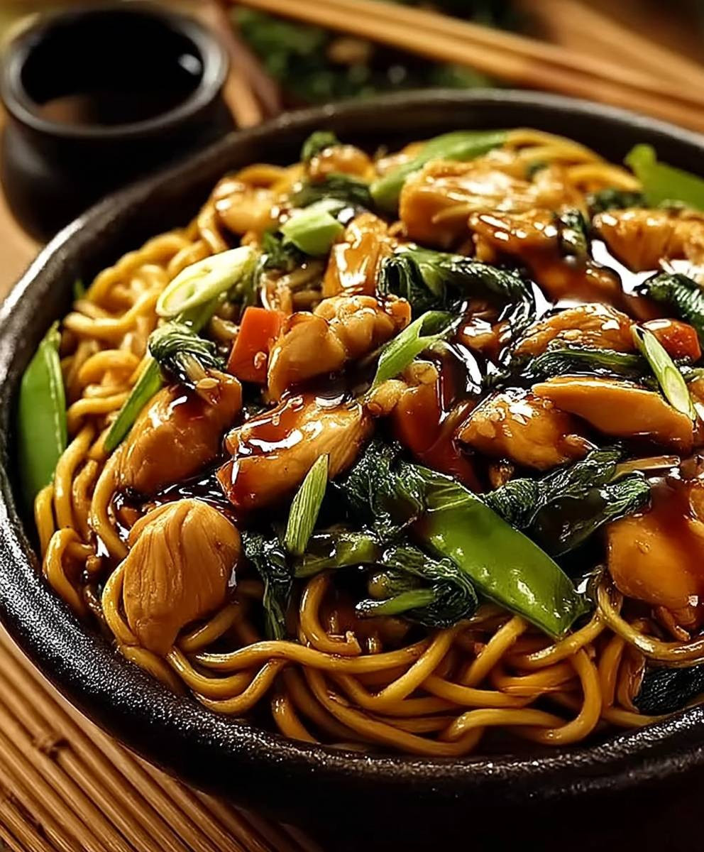 Knoblauch Hähnchen Lo Mein