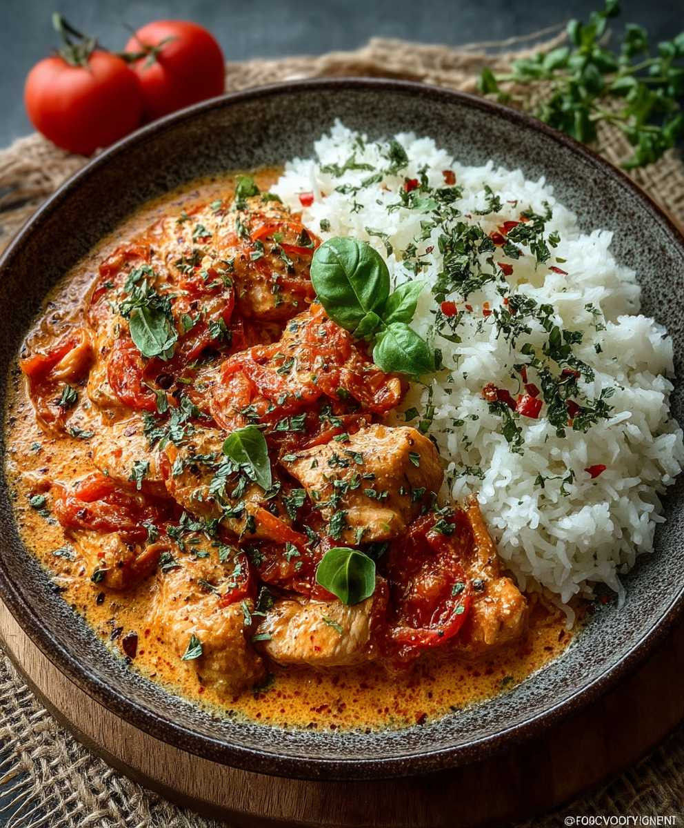 Hähnchen Reis Tomatensoße