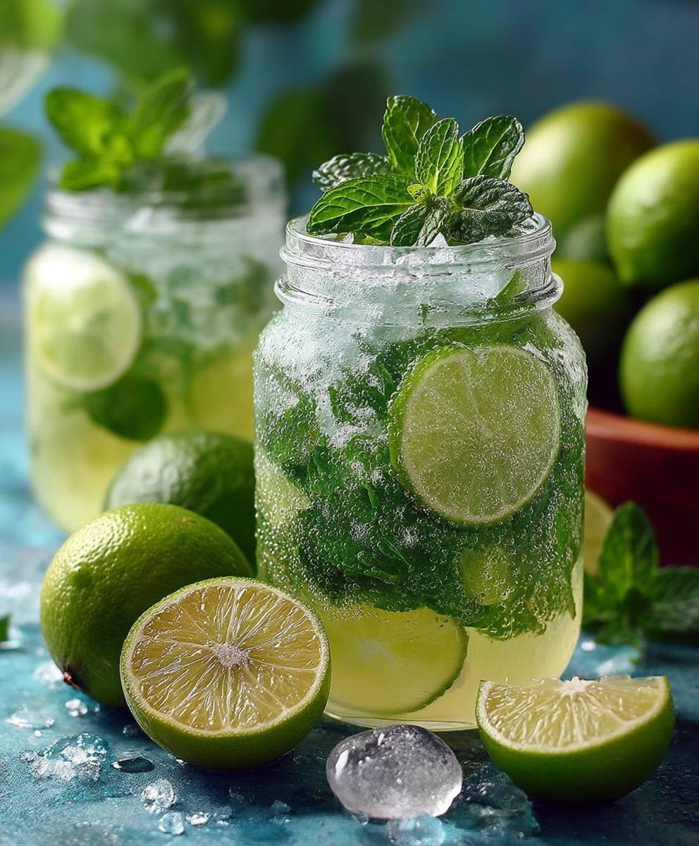 Limetten Limonade mit Minze selbermachen