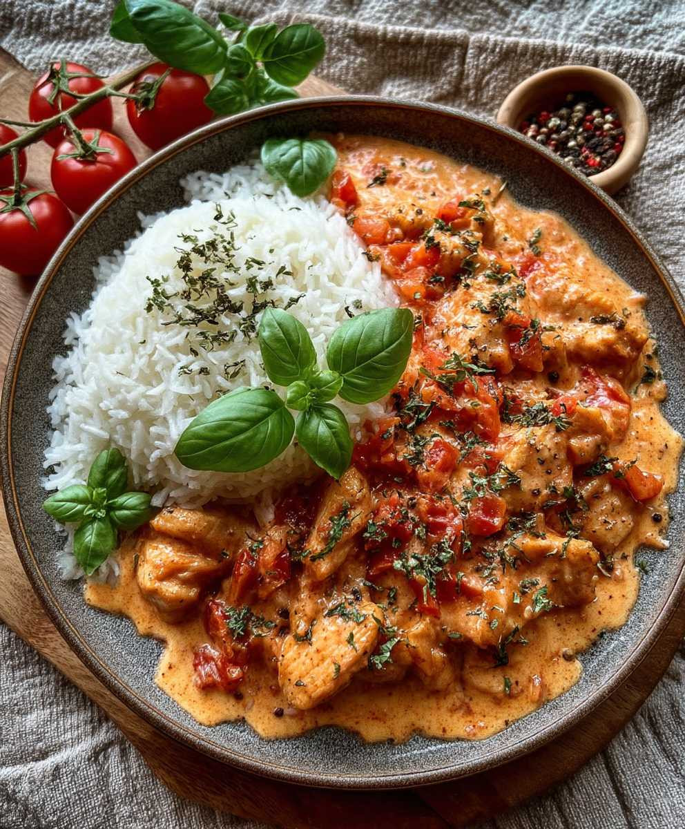 Hähnchen Reis Tomatensoße