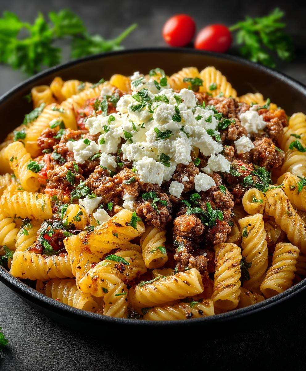 Nudel Hackfleisch Pfanne Feta