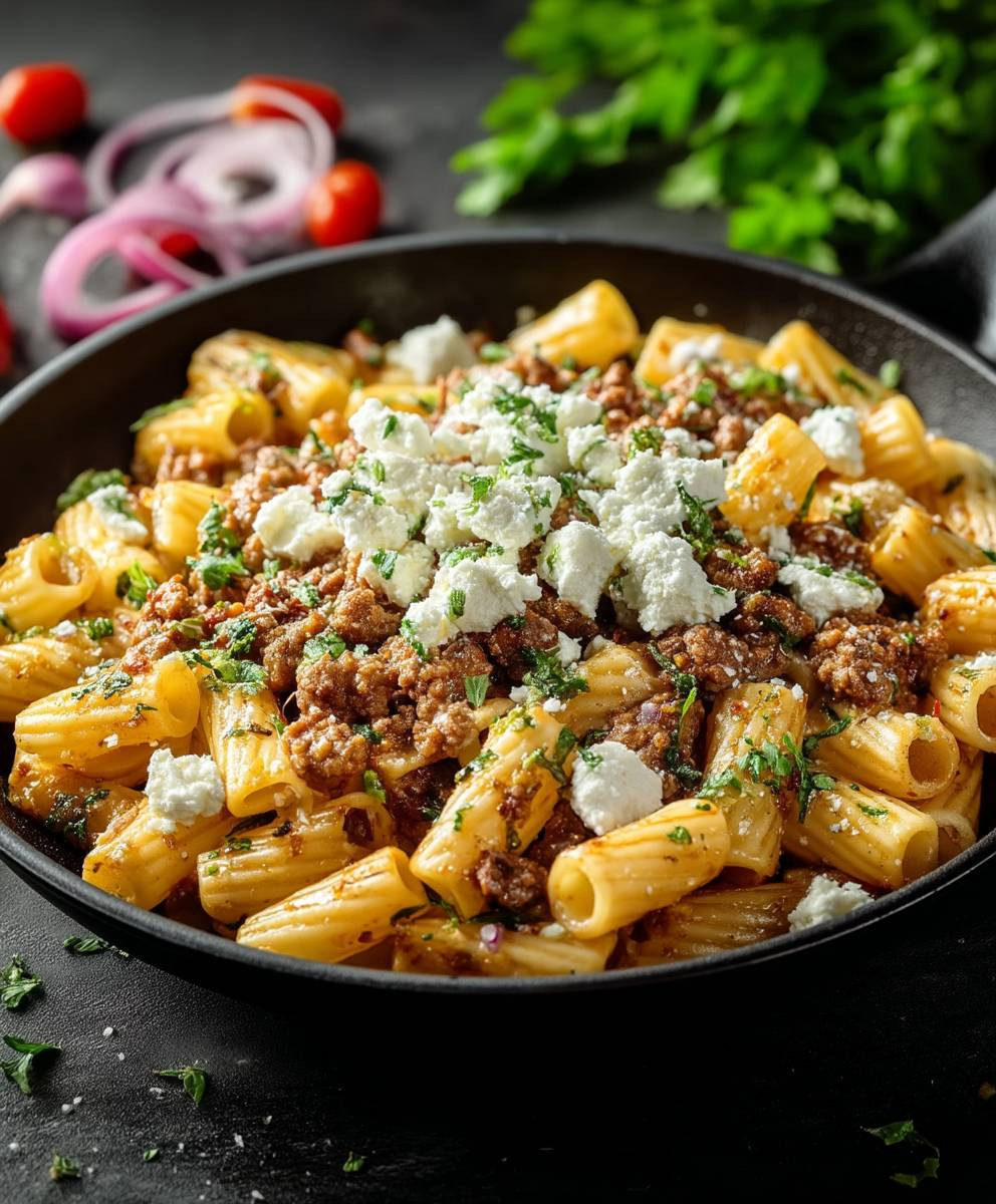 Nudel Hackfleisch Pfanne Feta
