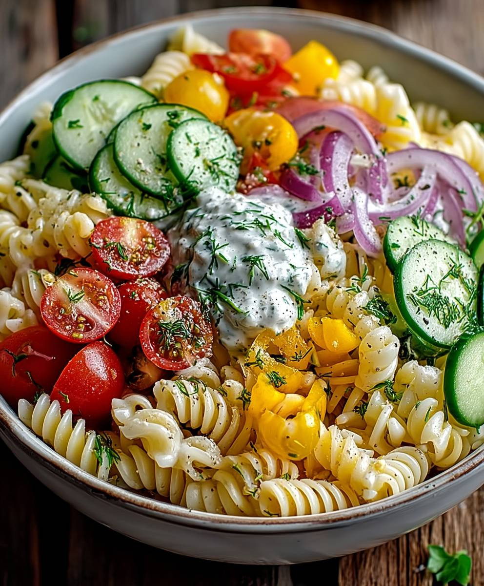 Nudelsalat mit Joghurt Dressing