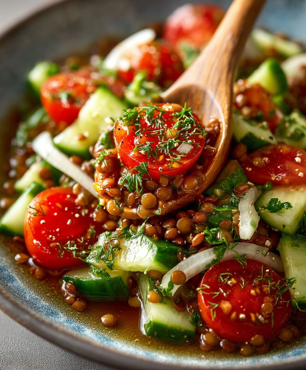 Linsensalat mit Tomaten Gurke
