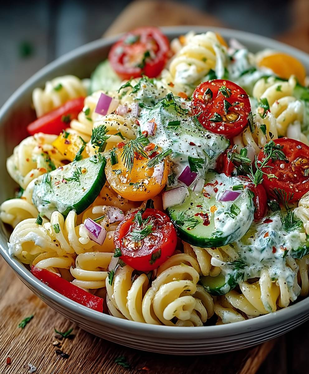 Nudelsalat mit Joghurt Dressing