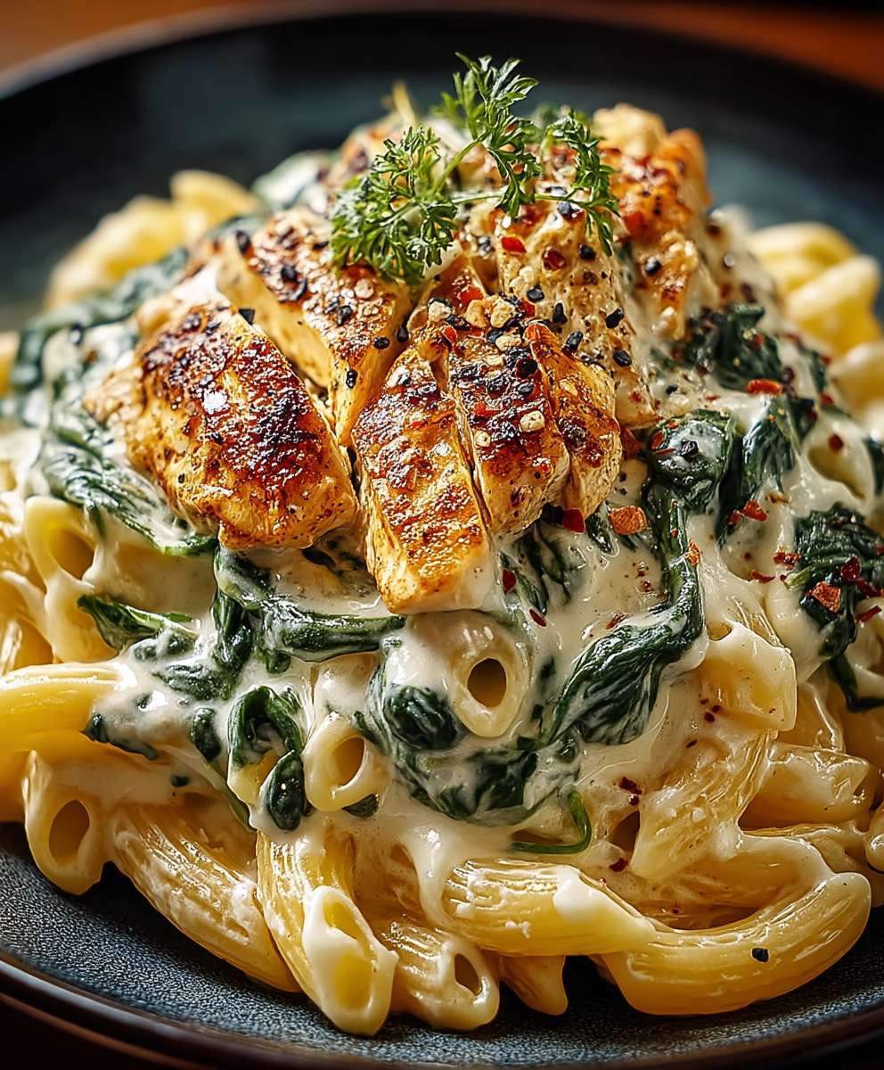 Frischkäse Spinat Hähnchen Pasta
