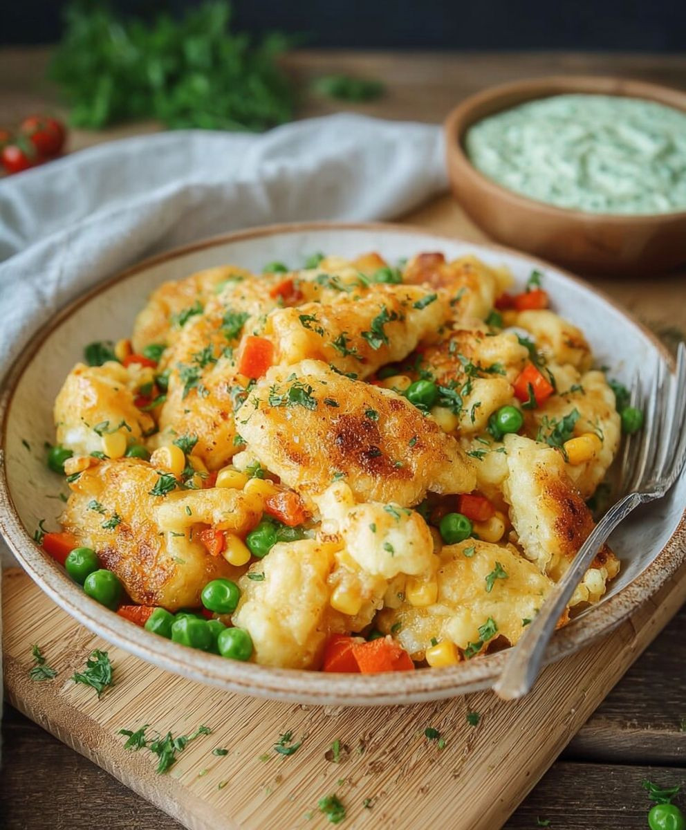 Gemüseschmarrn mit Kräuterdip
