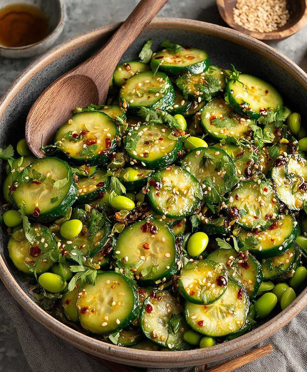 Würziger Gurken Edamame Salat