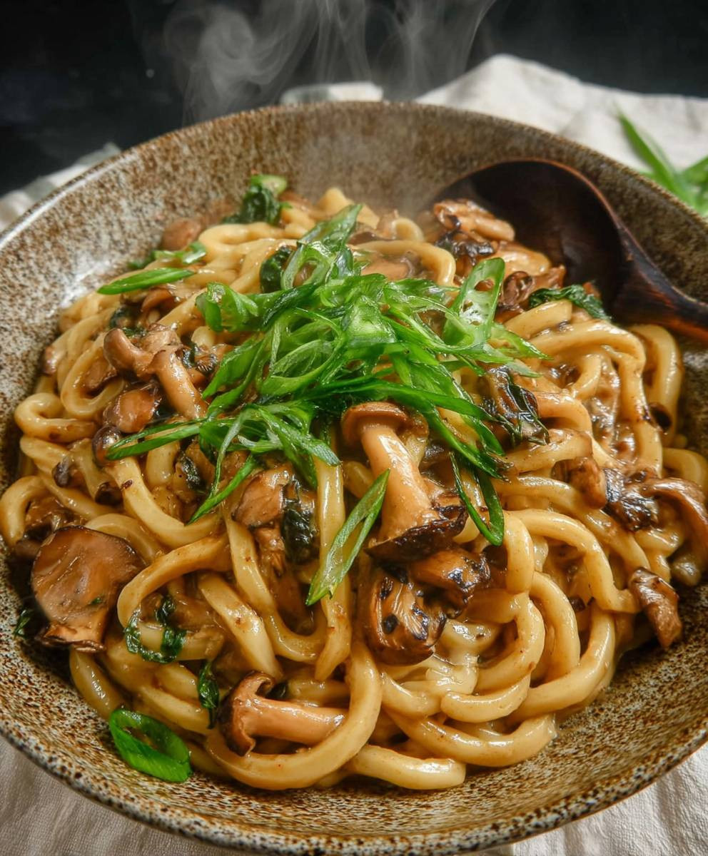 Vegane cremige Pilz Udon
