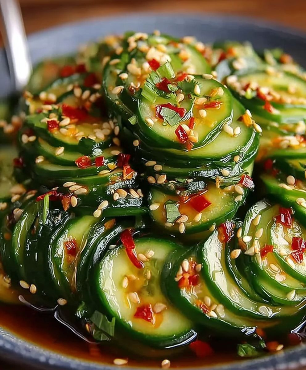 Asiatischer Gurkensalat Chili Sesam