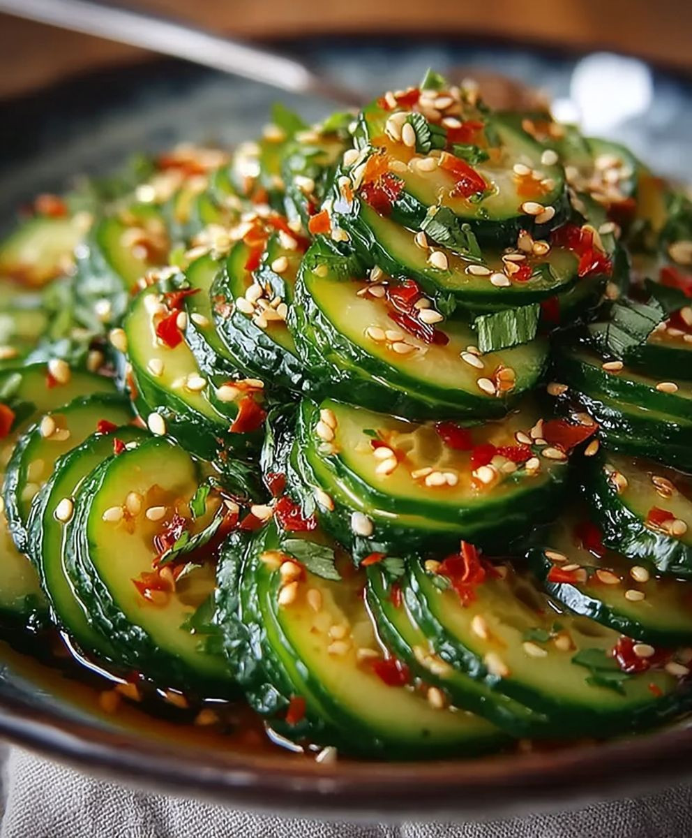 Asiatischer Gurkensalat Chili Sesam