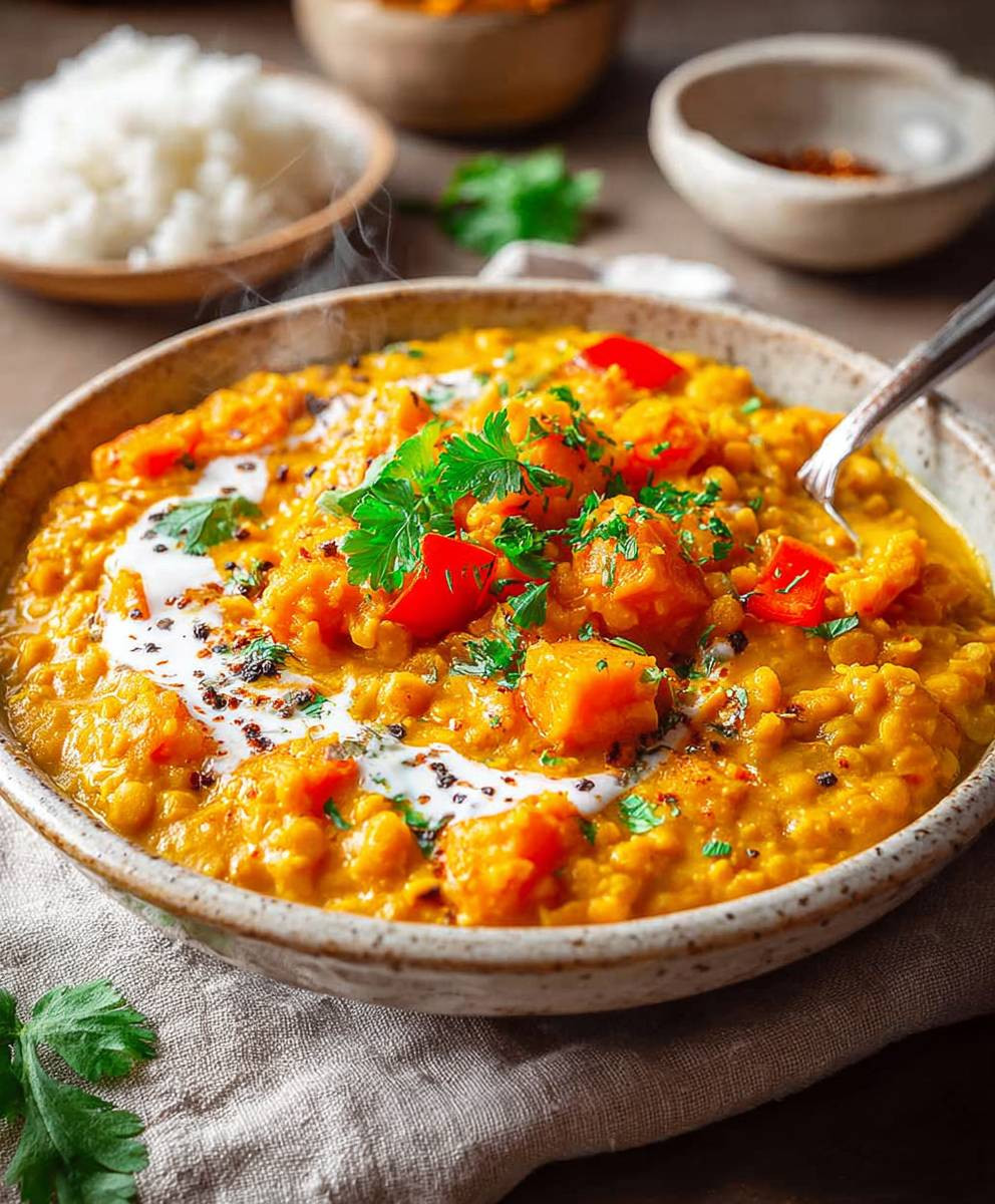 Süßkartoffel Linsen Curry Kokosmilch