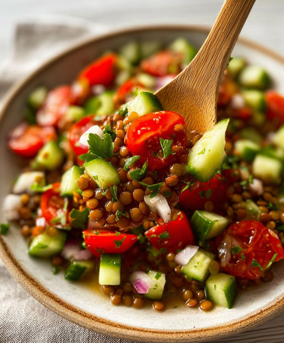 Linsensalat mit Tomaten und Gurke