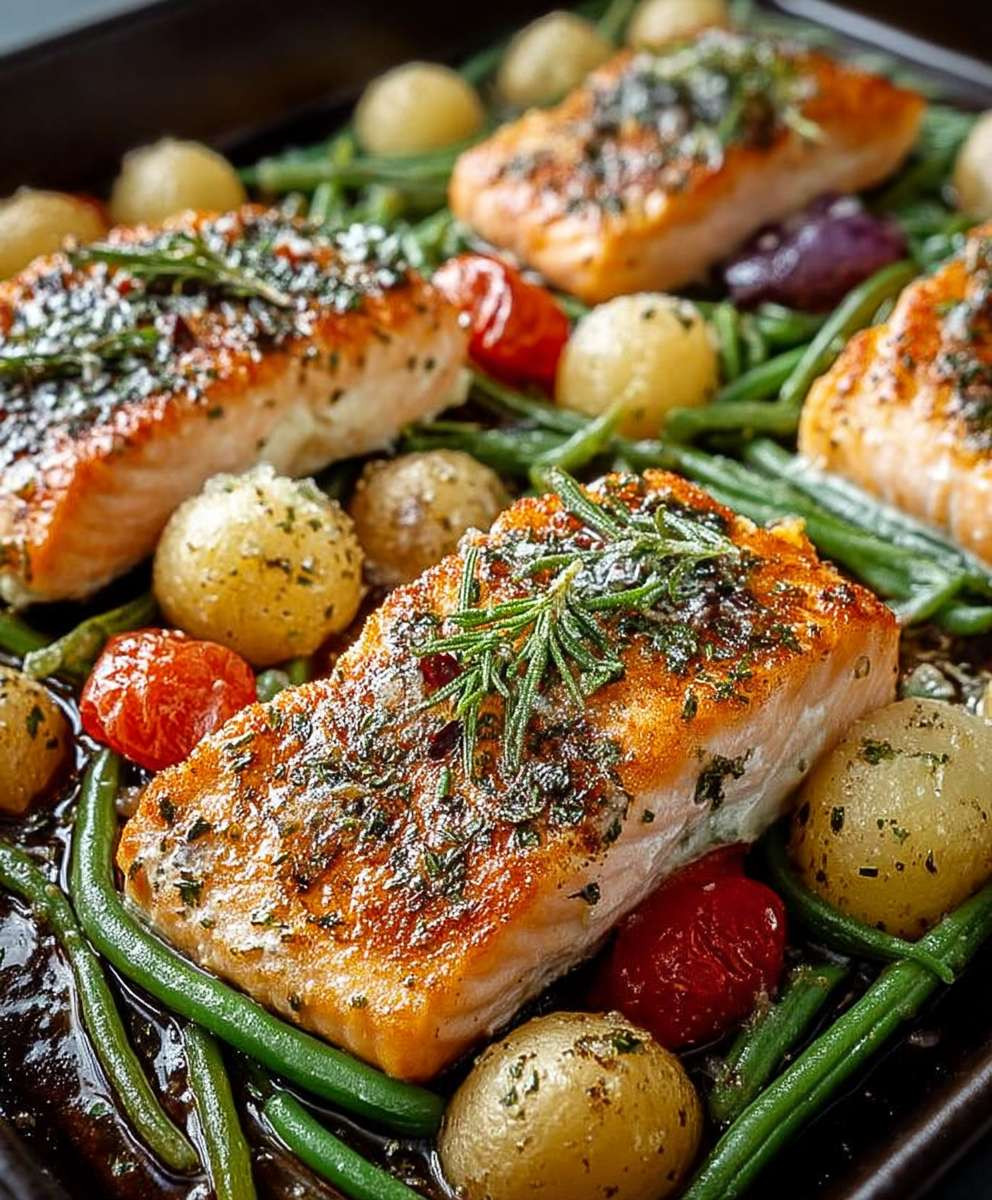 Blechlachs mit Gemüse