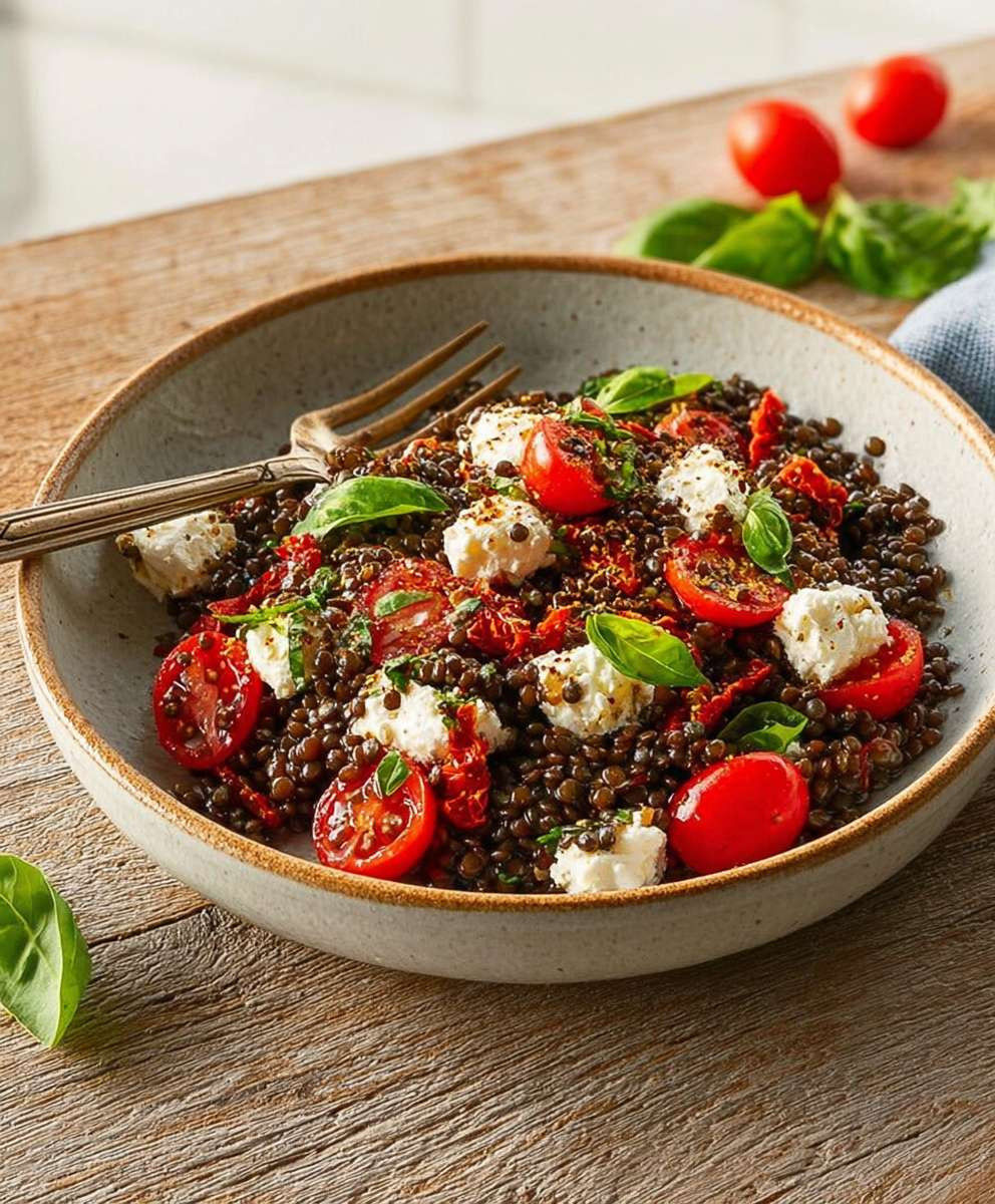Belugalinsen Salat mit Schafskäse