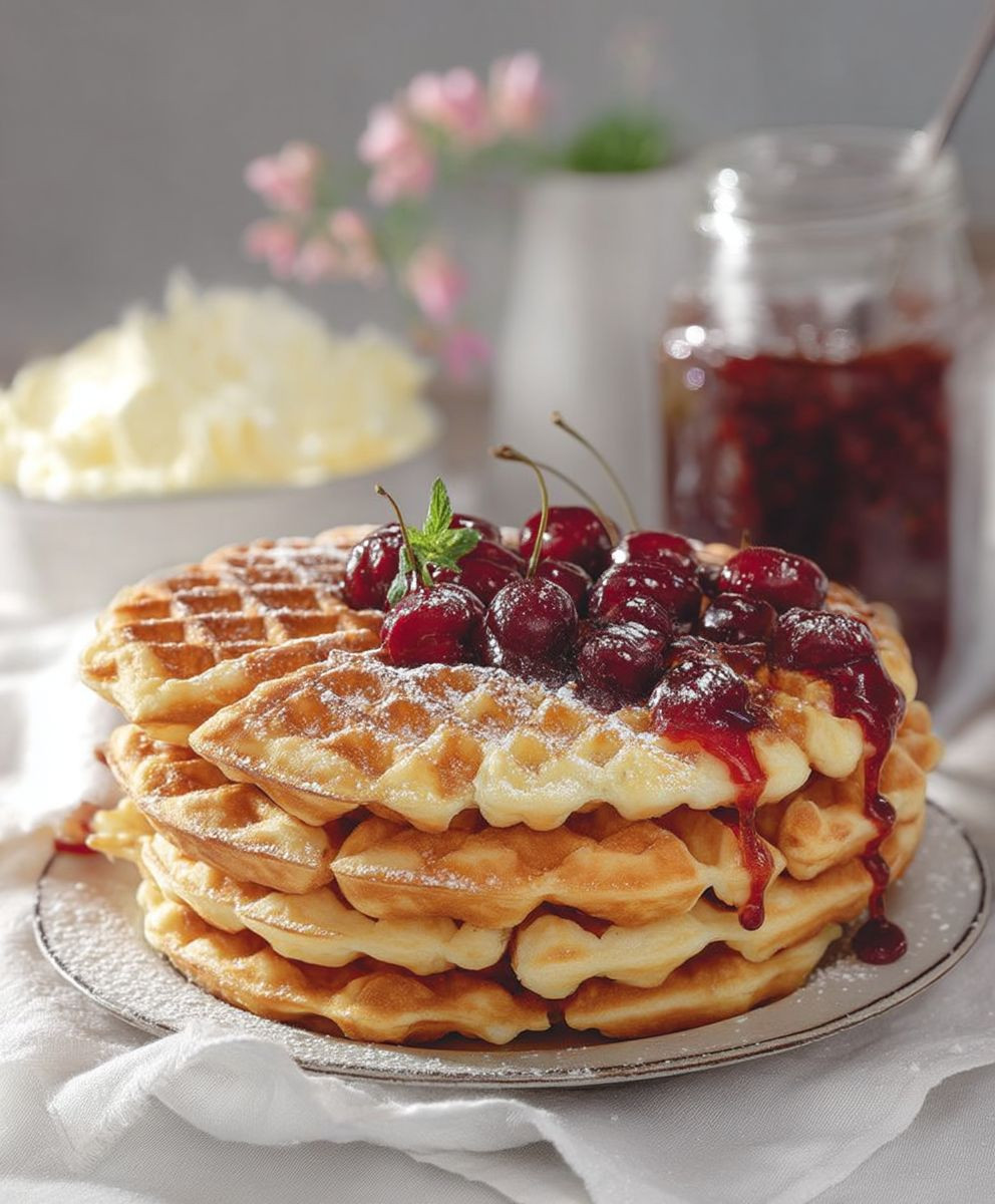 Buttermilchwaffeln mit Kirschen