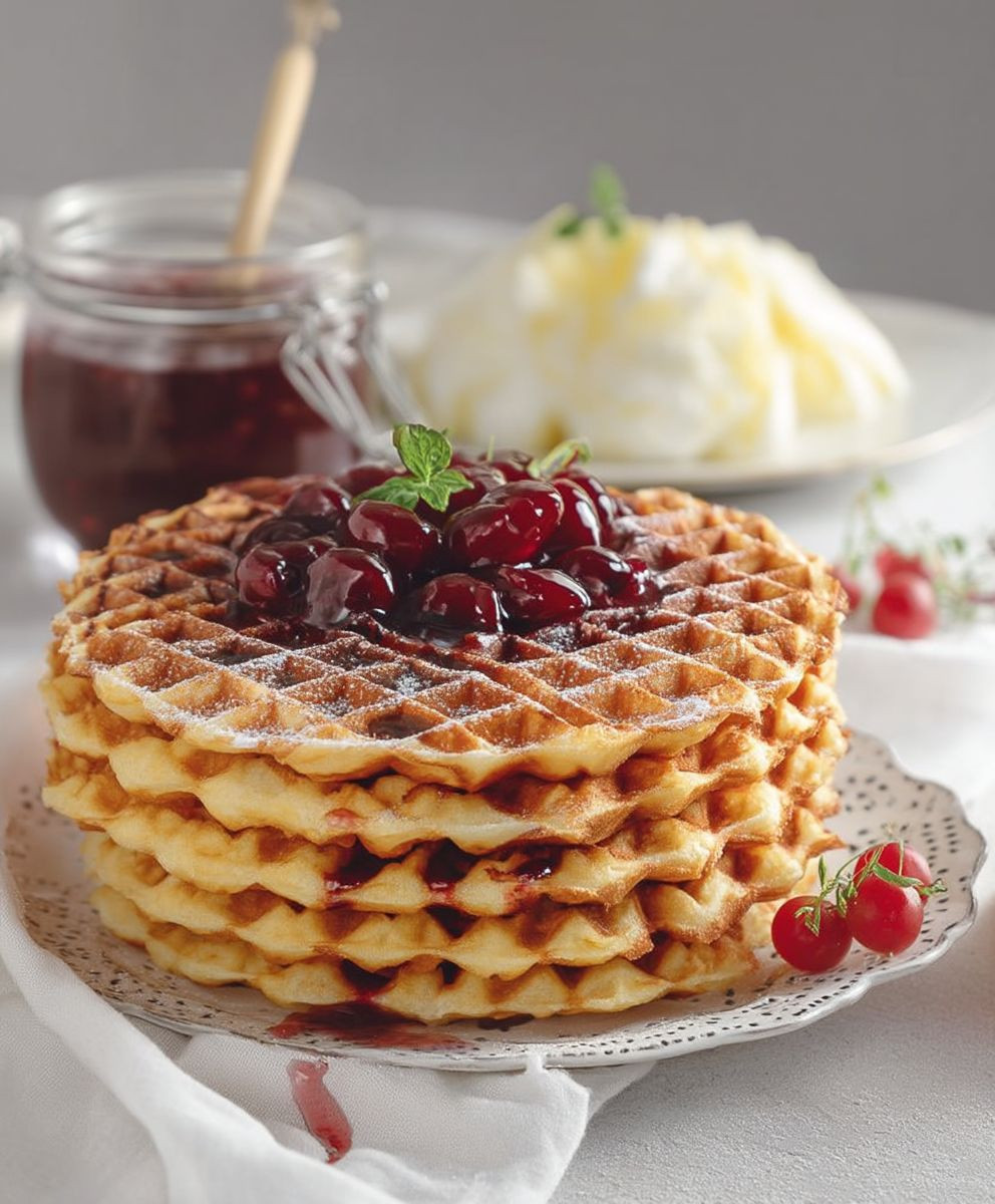 Buttermilchwaffeln mit Kirschen