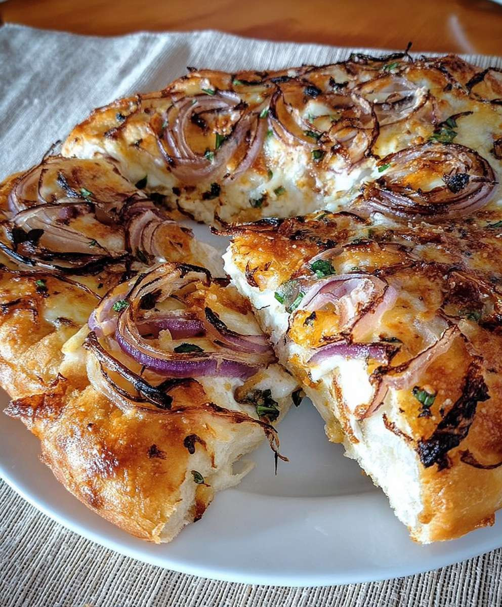 Argentinische Zwiebelpizza mit Käsefüllung