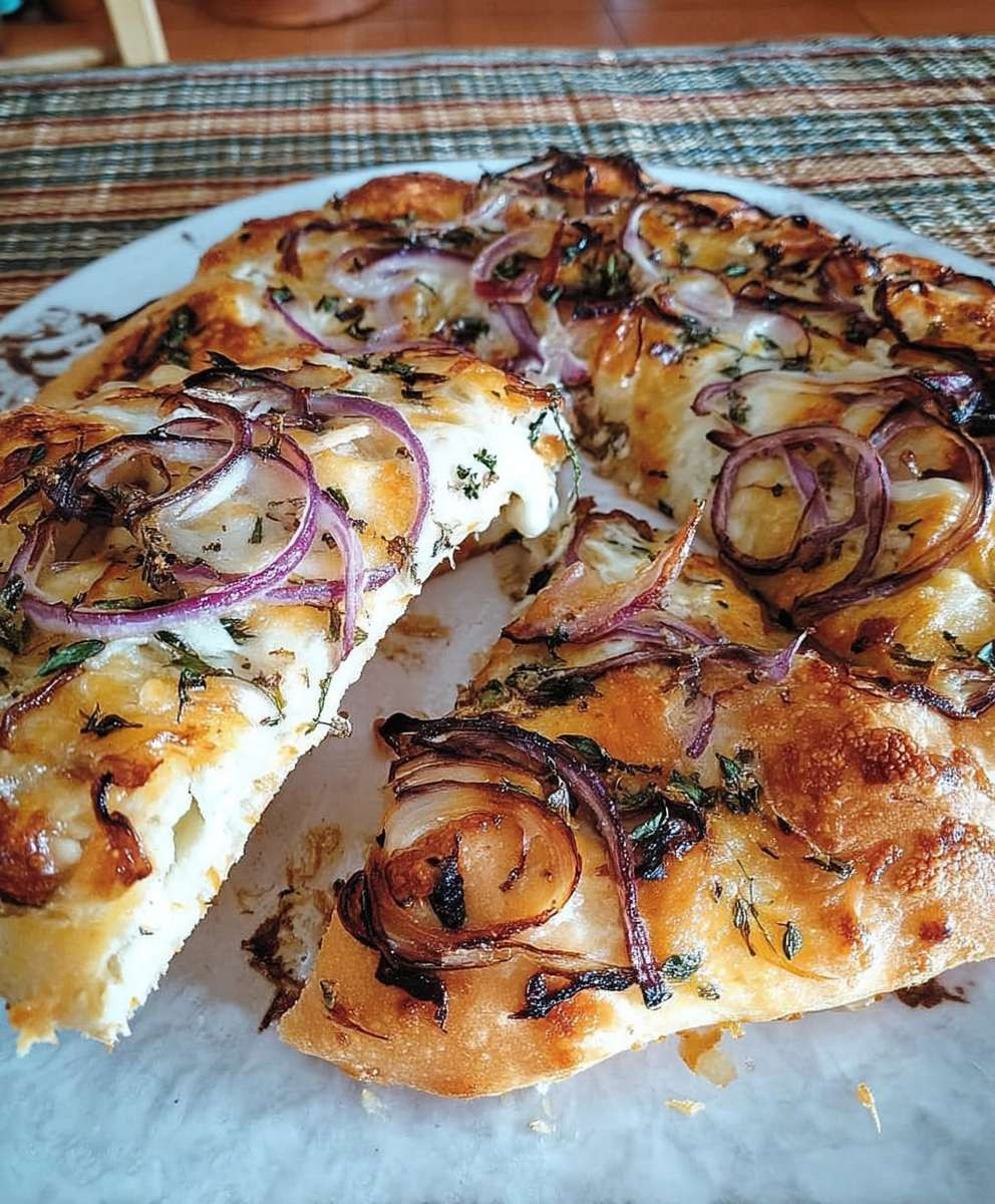 Argentinische Zwiebelpizza mit Käsefüllung