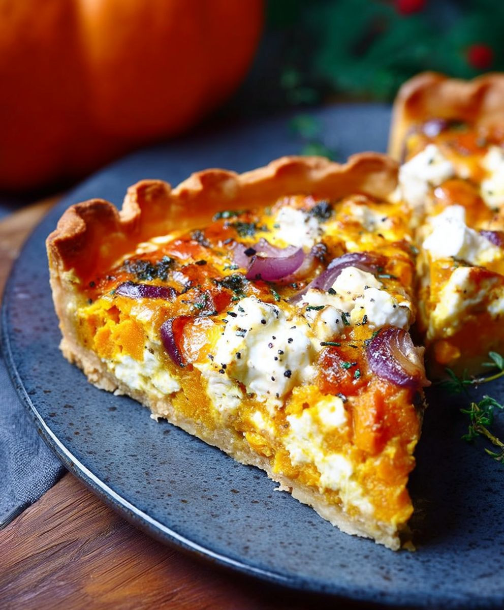 Kürbis Quiche mit Feta