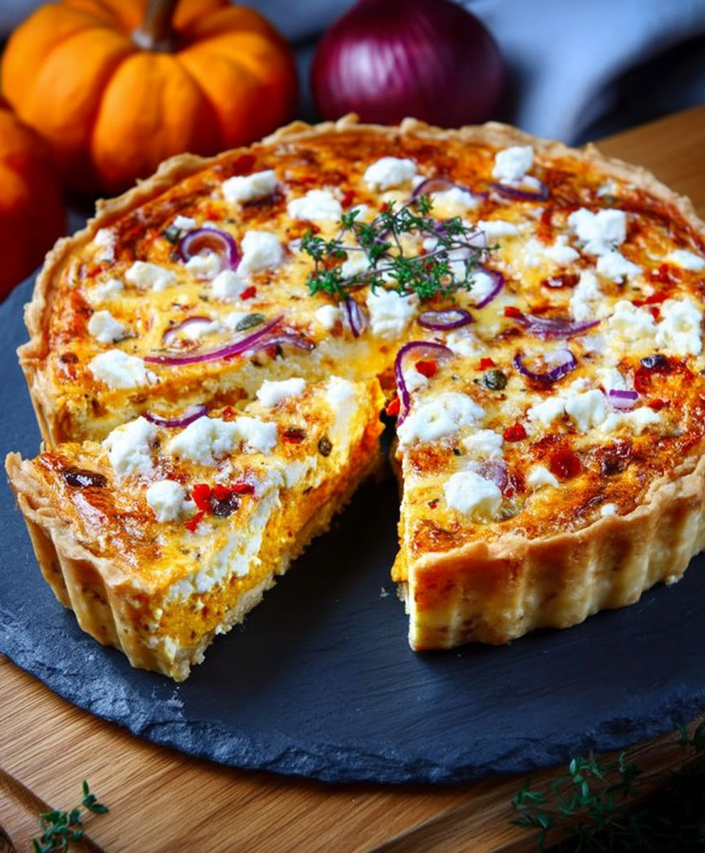 Kürbis Quiche mit Feta
