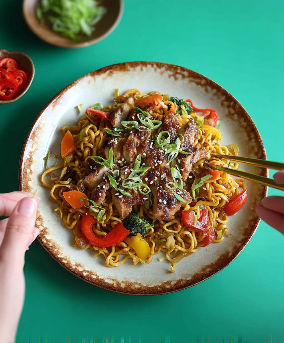 Airfryer Hähnchen Gemüse Mie Nudeln