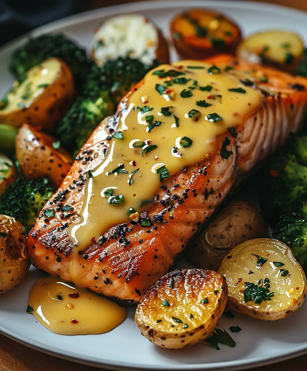 Zitronenbutterlachs Kartoffeln Brokkoli