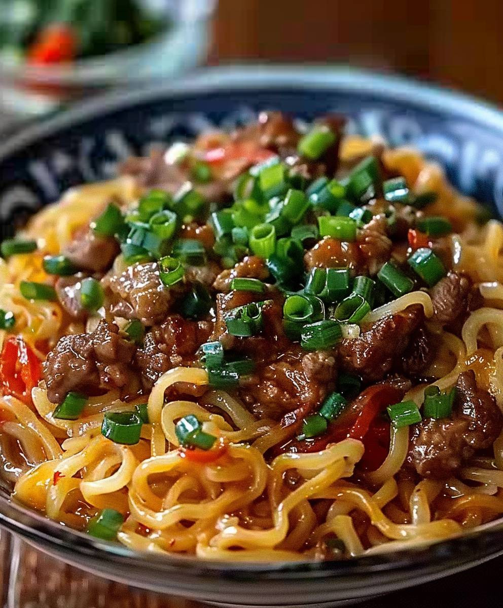Mongolische Hackfleisch Nudeln