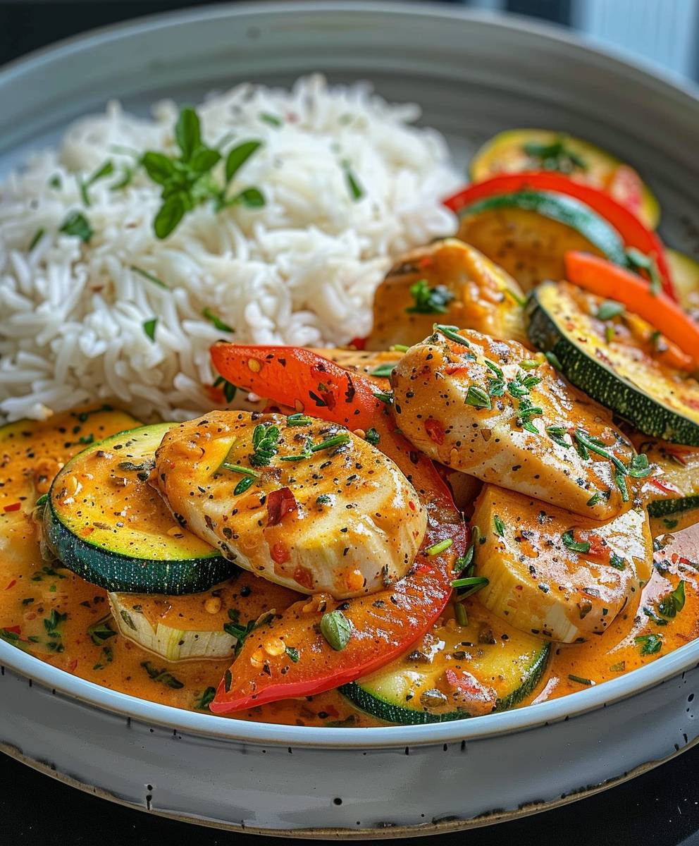 Paprika Zucchini Hähnchen cremig