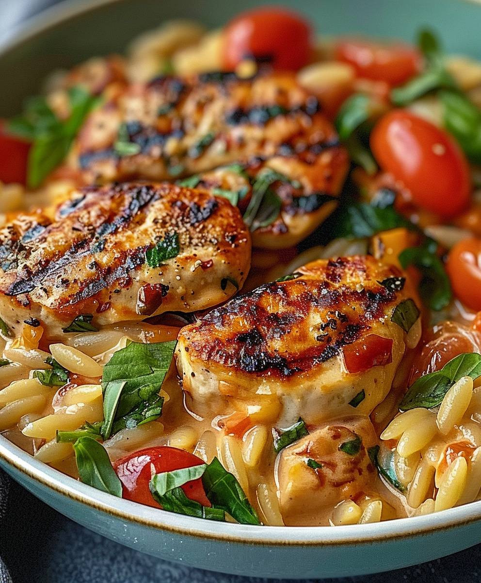 Cremige Orzo Pfanne Hähnchen