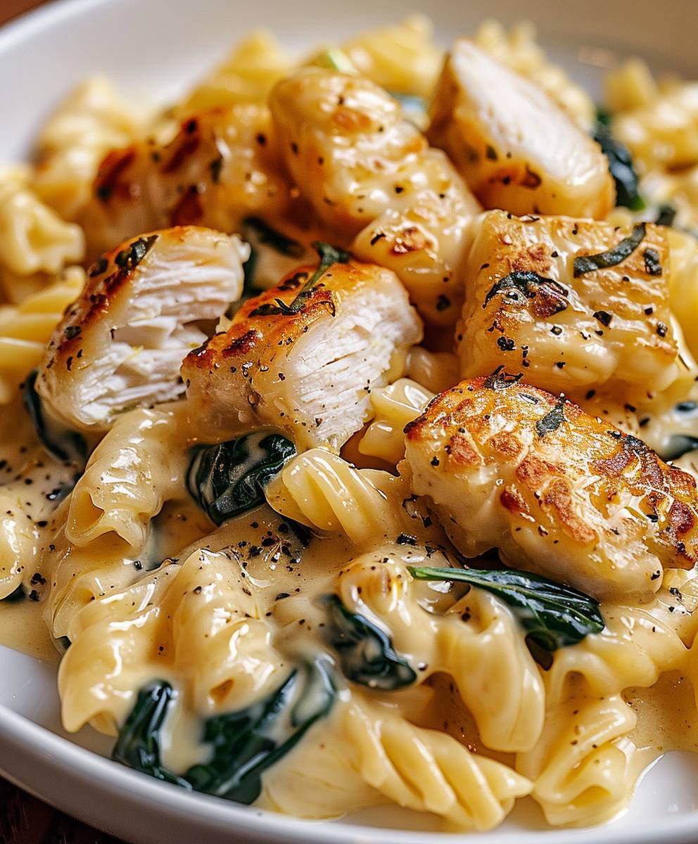 Frischkäse Spinat Hähnchen Pasta