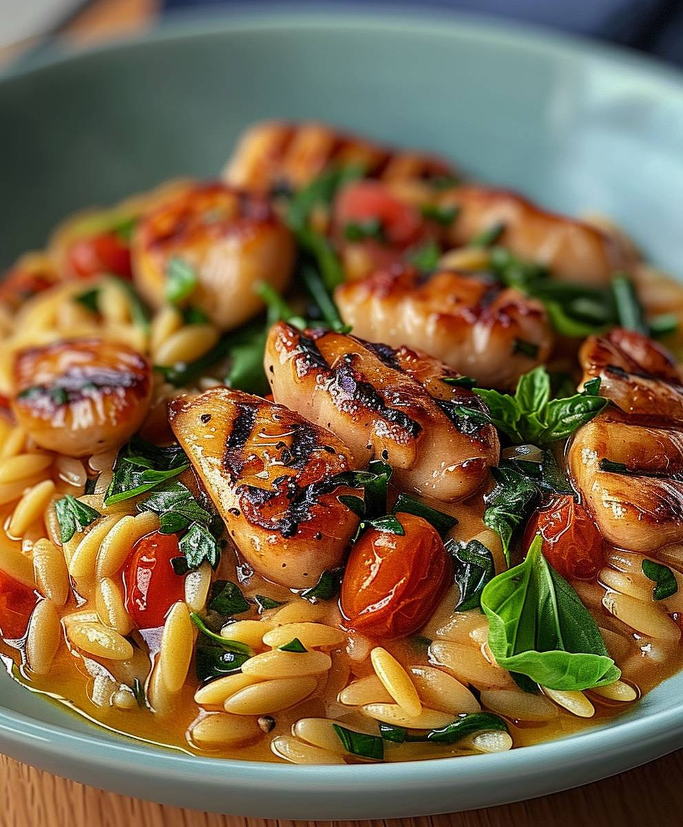Cremige Orzo Pfanne Hähnchen