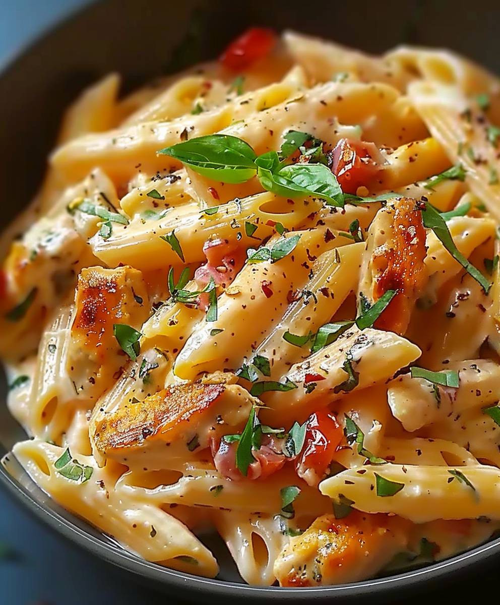 Überbackene Hähnchen Mozzarella Pasta